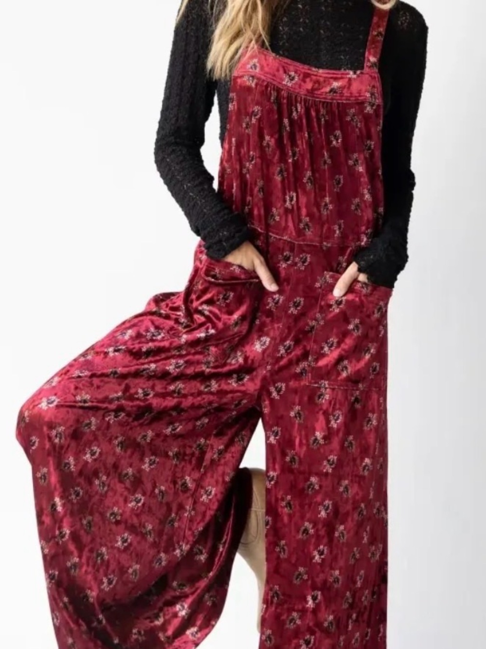 NATURAL LIFE Cranberry Velvet Dakota Tie Overalls